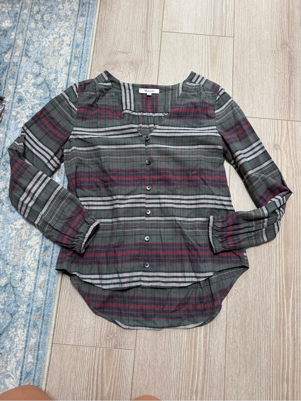 Madewell V-Neck Button-Down Shirt in Pineview Plaid flannel holiday fall winter - Picture 3 of 6